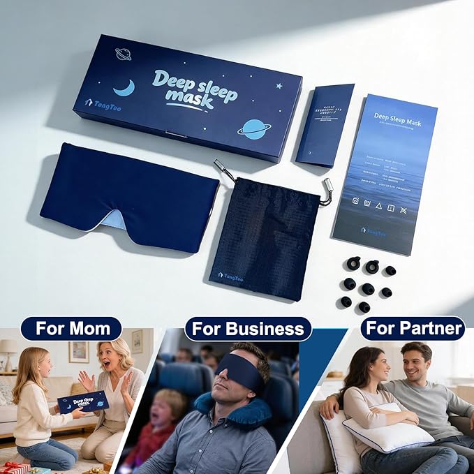 Sleep Mask for Men & Women, Blackout Eye Mask for Sleeping, Hypoallergenic Ultra-Lightweight Full Coverage Blindfold with Quiet Adjustable Strap, Reversible & Cooling – for Airplane Travel