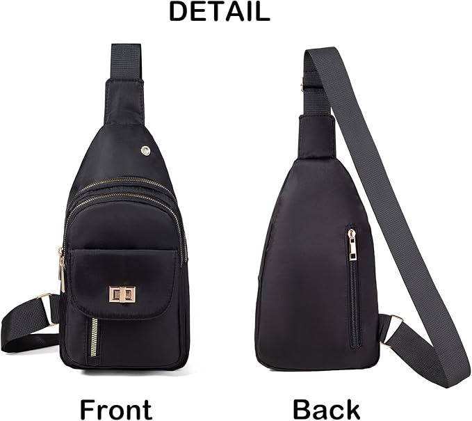 Sling Bag Small Compact Crossbody Bags for Women Anti-Theft Multiple Pockets Waterproof Fanny Pack for Travel Hiking Daily Black