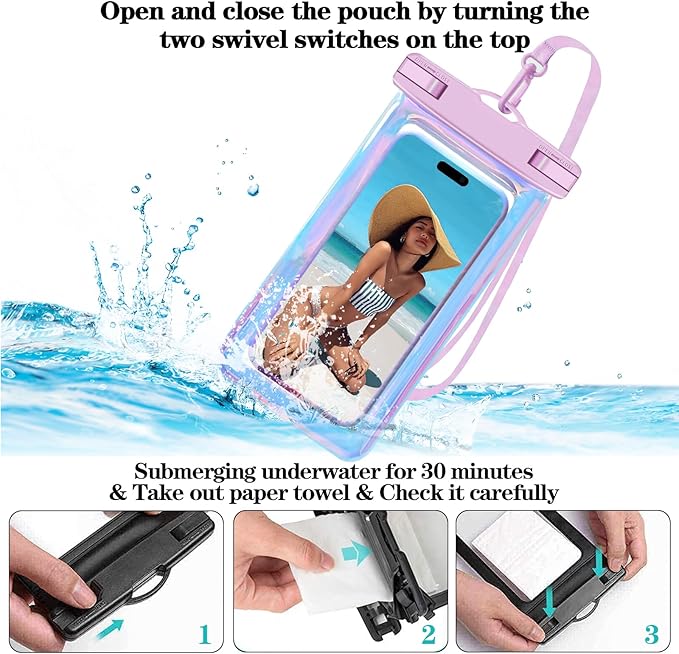 Famoby 4 Pack Iridescence Waterproof Phone Pouch, Cell Phone Waterproof Case Dry Bag,Protection Level: IP68,Beach Cruise for iPhone,Samsung,and More,Lanyard Included,(Fits Up to 8.3"),Iridescence