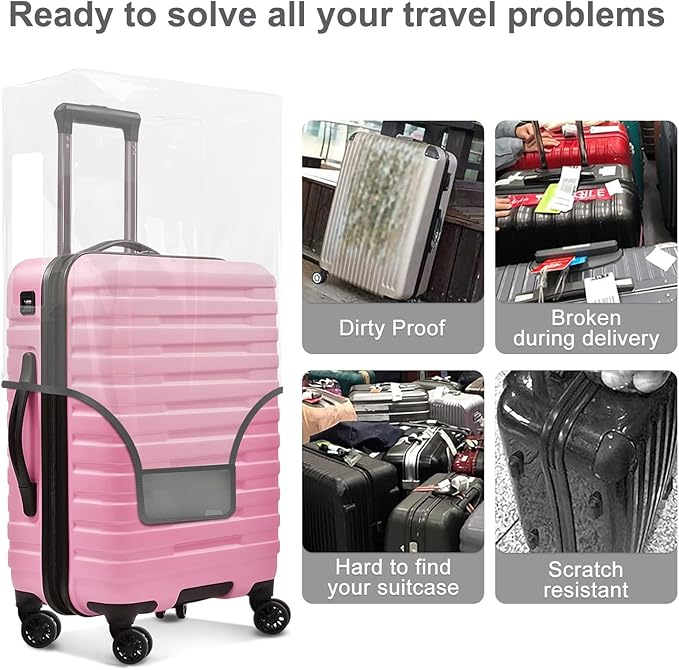 3-Piece Luggage Covers for Suitcase Fits 20 24 28 inch Wheeled Suitcase 0.4MM Thick Clear Heavy-Duty PVC Waterproof Case Wrap Protectors TSA Approve Travel Essentials