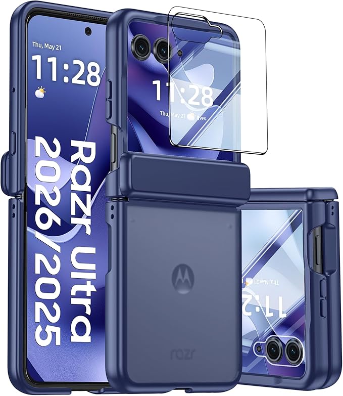 for Motorola Razr Ultra 2026 Case/Razr Ultra 2025 Case with Hinge Protection, Screen Protector, Skin Feel Translucent Frosted, Shockproof Slim Cover for Razr Ultra 2026/2025 -Blue