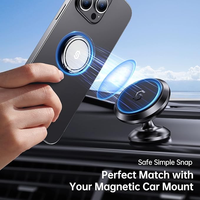 Syncwire Cell Phone Ring Holder Stand, 360 Degree Rotation Finger Ring Kickstand with Polished Metal Phone Grip for Magnetic Car Mount Compatible with iPhone, Samsung, LG, Sony - Silver