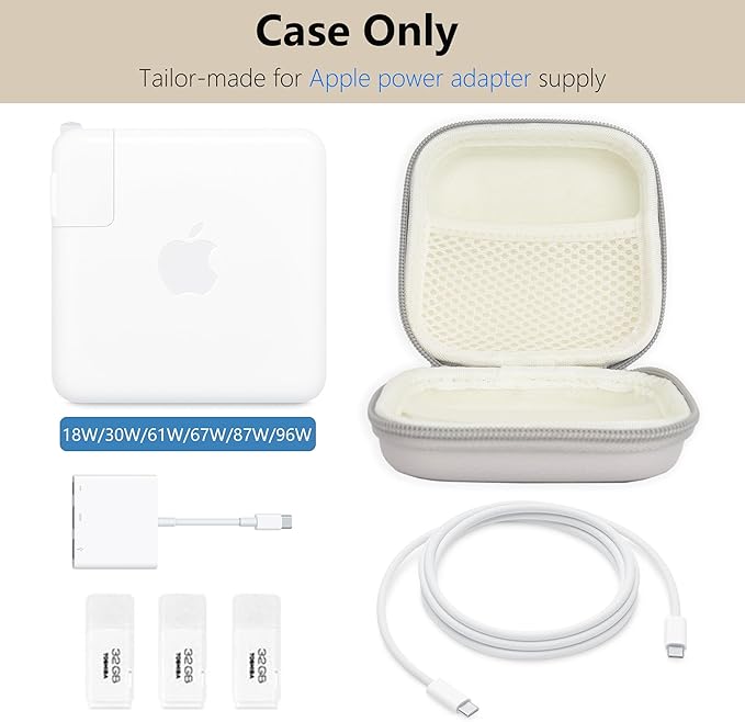 Charger Case for Macbook, Portable Tech Electronic Organizer Bag, Small Travel Storage Pouch for Laptop Accessories, MacBook Power Adapter, Charging Cords, USB Drives, Power Bank (Grey, M)