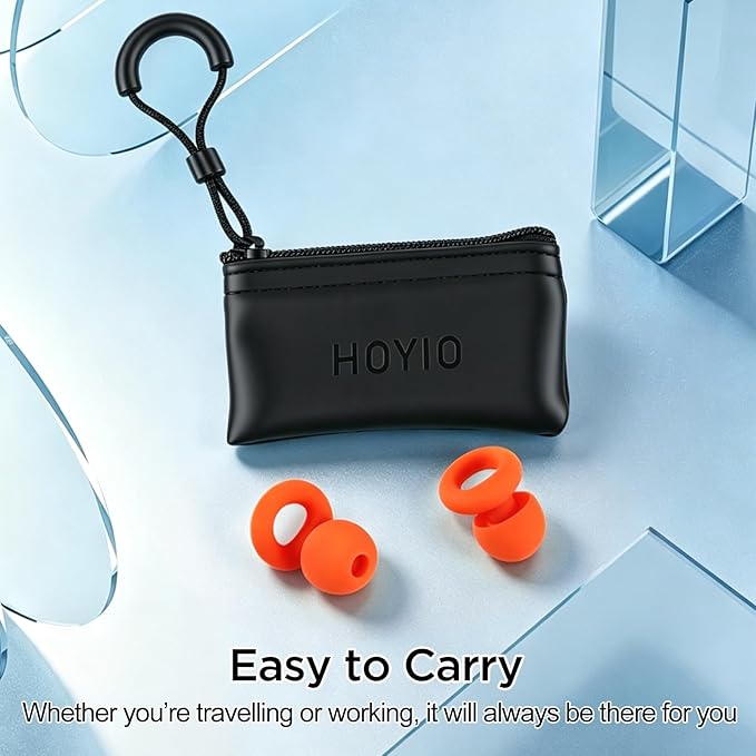 Ear Plugs for Noise Reduction–Super Soft, Reusable Hearing Protection in Flexible Silicone for Sleep, Noise Sensitivity & Flights-8 Ear Tips in XS/S/M/L–27dB Noise Cancelling–Orange