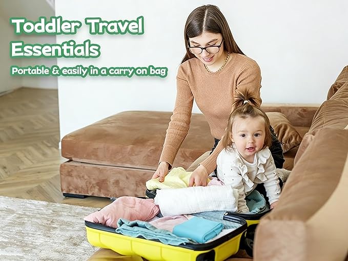 Light Blue Toddler Airplane Bed with Cloth Book, Portable Airplane Seat Extender Travel Bed for Kids, Soft Baby Plane Travel Essentials for Flying, Toddlers Long Flight Must Haves Footrest