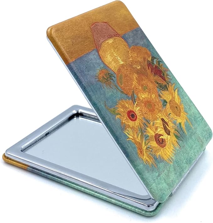 Square Compact Mirror Rectangular Purse Mirror Small Cosmetic Mirror for Purses Handheld Mirror Van Gogh Sunflowers Gifts, Diameter 2.75''x0.4'' Thickness