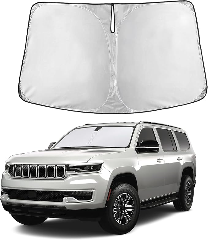 Autovir Windshield Sun Shade Fit for 2022-2023 2024 2025 Jeep Wagoneer Sunshade, Front Car Window Shades Sun Visor, Blocks UV Rays & Heat, Car Accessories