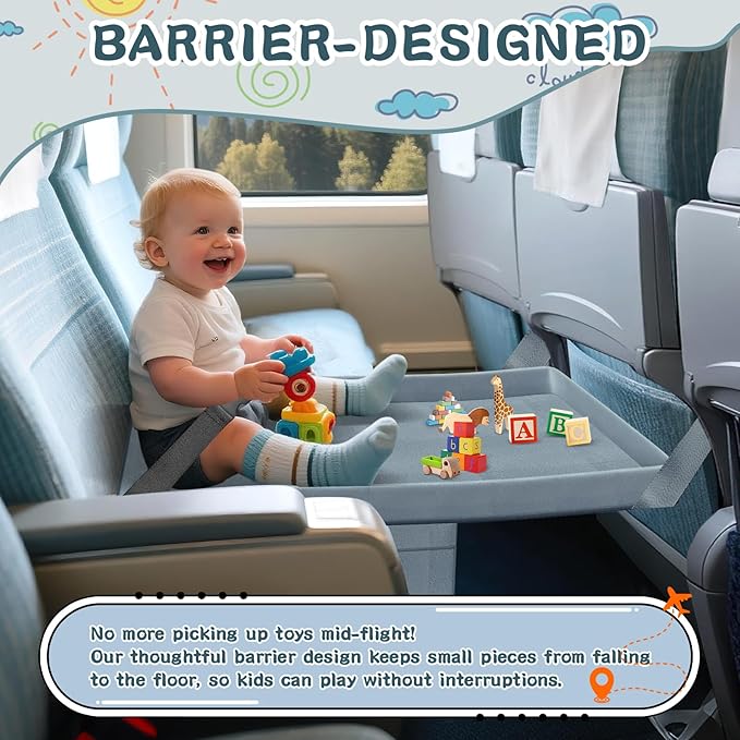 Toddler Airplane Bed - Airplane Seat Extender for Kids - Barrier Designed Flyaway Kids Bed Airplane with Pockets - Portable Plane Bed Foot Rest for Flights Travel Essentials Soft Flexible Edge