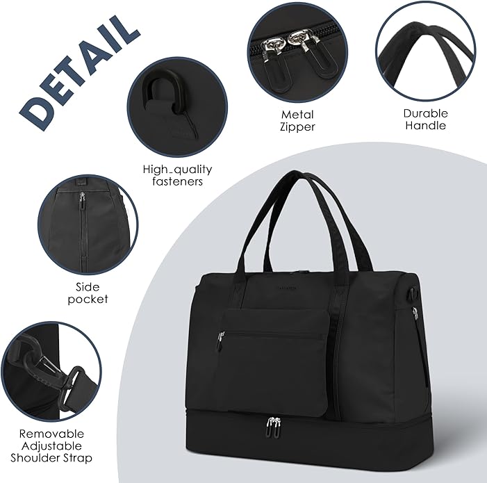 Women's Weekender bag Travel Duffel Bag with Shoe Compartment 21-inch Airline-Approved Carry-On, 2-Piece Overnight Bag Set Personal Item Luggage