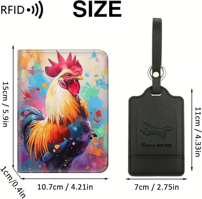 Passport Wallet, Passport Holder with RFID Blocking and Luggage Tag, Waterproof PU Leather Travel Documents Organizer Case, Passport Covers with Card Slot for Women & Men, Chicken Color Passport Book