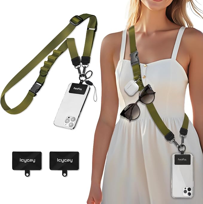 Icycay Phone Lanyard Crossbody, Green Cell Phone Strap for Around The Neck Adjustable, Minimalist Teacher Anti Theft Cute Lanyard for ID Holder Keys Accessories Travel Essential
