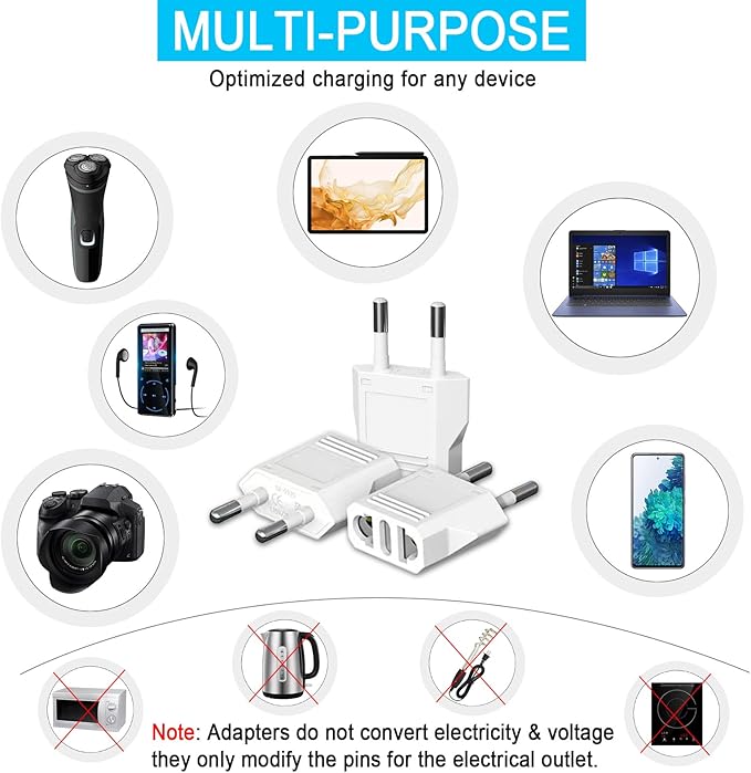 20 Pack European Plug Adapter, Type C European Travel Plug Adapter, 220V to 110V Adapter Plug US to Europe, Wall Plug Power Converter for Europe, White