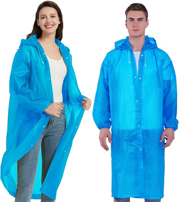 YDYJKI 2 Pack Waterproof Rain Ponchos for Adults-Reusable Emergency Raincoats with Hoodand Drawstring -Lightweight Ponchos