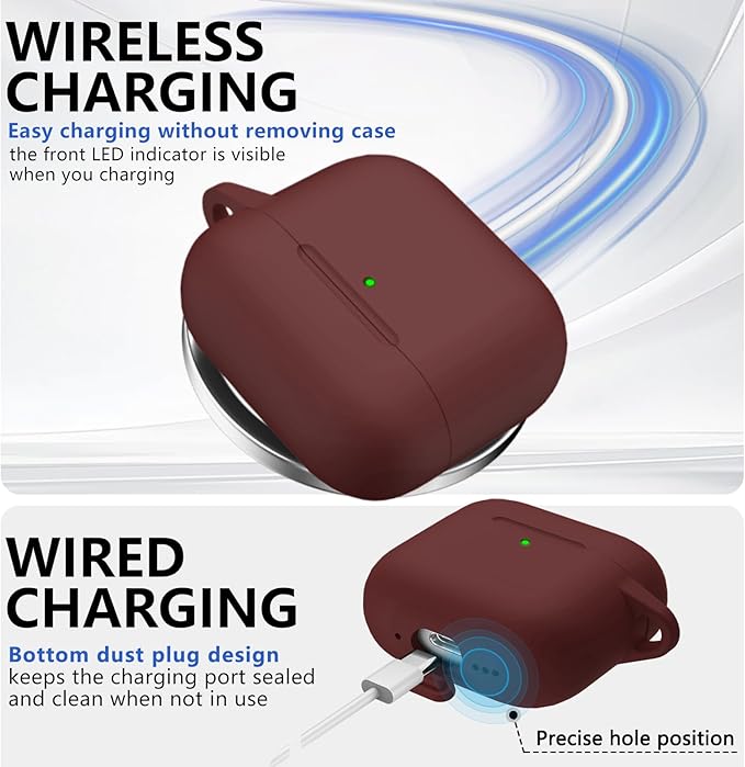 Ljusmicker for AirPods 4 Case 2024 with Cleaner Kit,Soft Silicone Protective Cover for Apple AirPods 4th Generation Cases for Women Men,for AirPod 4 Case Accessories with Keychain-Wine Red