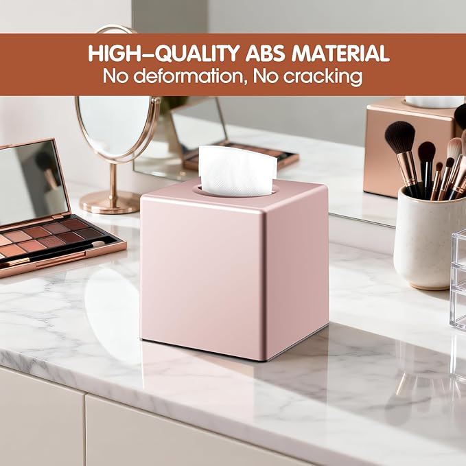 Y-in Hand Tissue Box Cover, Decorative Square Facial Storage Tissue Box Holder, Home Accessories for Bathroom Vanity Countertops, Dressers, Night Stand, Parlors and Office (Pink)