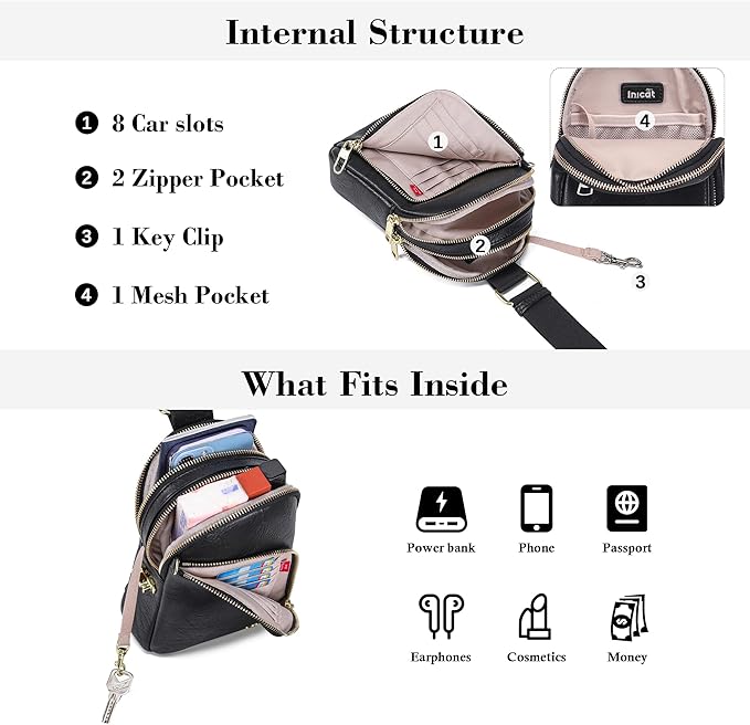 INICAT RFID Blocking Sling Bag, Anti Theft Crossbody Bag for Women Compact Travel Purses Leather