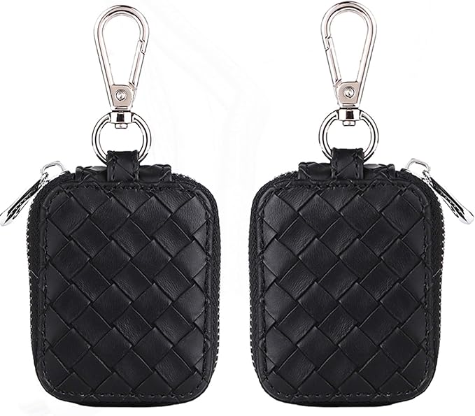 Earbud Case, Headphone Storage Case for AirPods 4/1/2/3/Pro 2, Leather Plaid Zipper Carrying Pouch Earbuds Bag with Keychain for Wireless Earphones, Wired Headphone & USB Cable Lattice Black