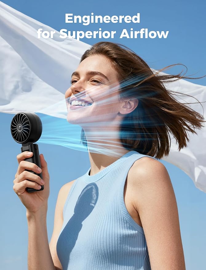 Aecooly Mighty Portable Handheld Fan with Cooling Plate | 20H Max Cooling Time | 3 Flexible Modes | 5 Speeds Wind | Battery Level Display | Mini Personal Battery Powered, Gifts for Women, Travel-Black