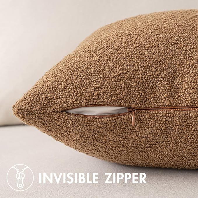 MIULEE Textured Boucle Throw Pillow Cover Brown Accent Solid Lumbar Pillow Case Decorative Vintage Soft Pack of 1 Couch Cushion Mid Century Chair Sofa Bedroom Livingroom Home Decor,24x12 Inch