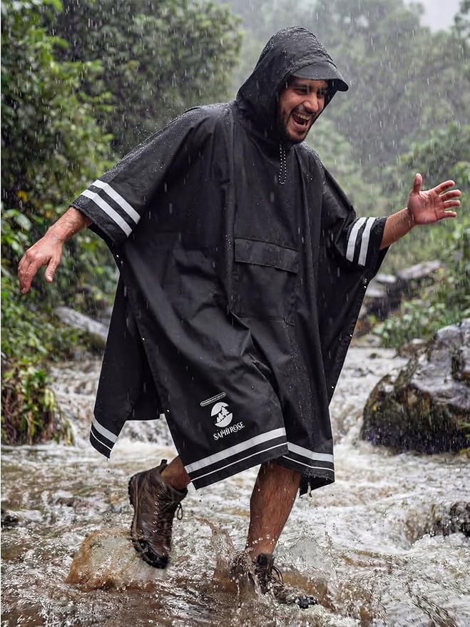 SaphiRose Hooded Rain Poncho Waterproof Raincoat Jacket for Men Women Adults