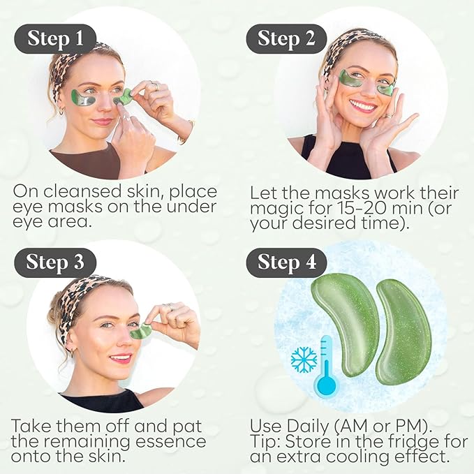 BLOOMORA Green Tea Under Eye Patches (20 Pairs) - Dark Circles & Puffiness Care - Hydrating Eye Mask for Dark Circles and Puffiness