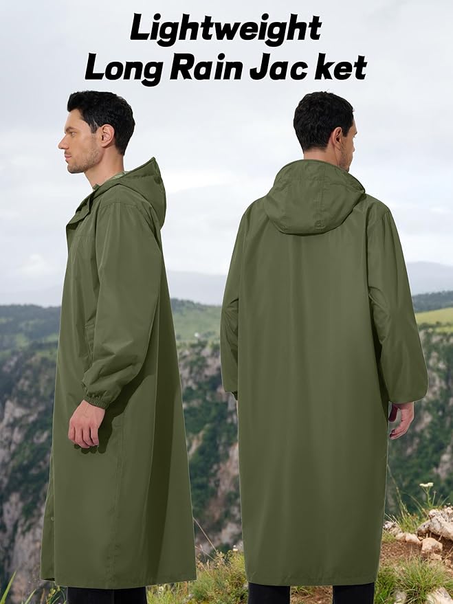 UIQUR Men's Rain Jacket Lightweight Long Raincoat Hood Rain Poncho Waterproof Windbreaker Cycling Running Hiking Packable