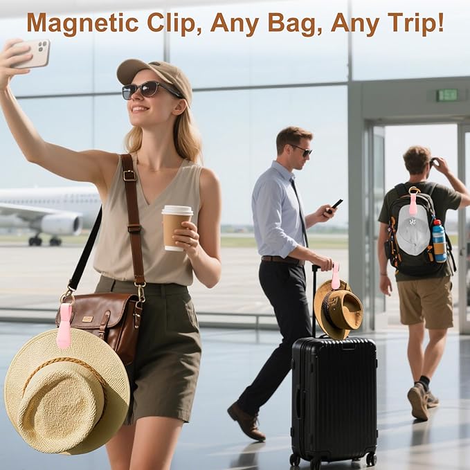 Fikoksol Magnetic Hat Clip 1-Pack - The Pink Hat Clip for Travel on Bag, Magnetic Hat Holder for Bag, and Secure Hat Holder for Travel on Caps & Beach Hats, Vacation Essentials
