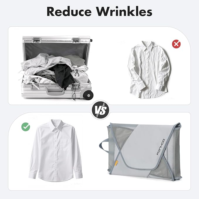 Ponhog Garment Folder 2 PCS - Original Garment Packing Folder Premium Travel Garment Bag Foldable Clothes Shirt Bags Luggage Accessory with Wrinkle-Free Folding Board and Compression Wings Grey