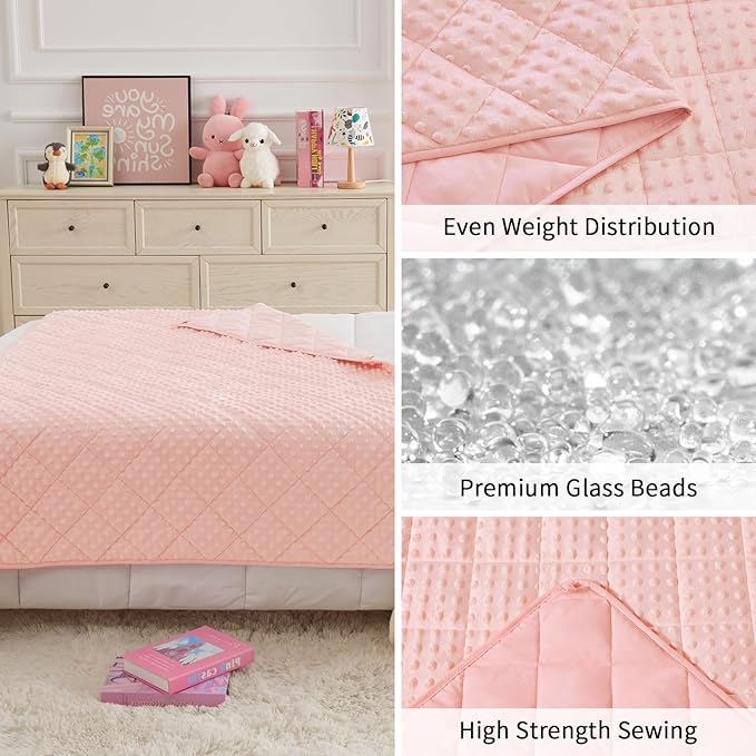 Pink Weighted Blanket Kids 7lbs, 40"x60", Breathable Cooling Minky Heavy Throw Blanket for 60-90lbs, Soft Winter Thick Big Blankets Weighted Comforter Gifts for Sleeping
