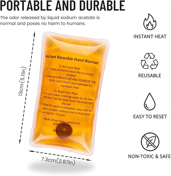 Reusable Snap Warmer Bags Hand Warmer Clicks Small Bag Gel Hand Warmer Cute Lasting Warmer for Camping, Outdoor, Boil Click Heat Pocket Hand Warmer