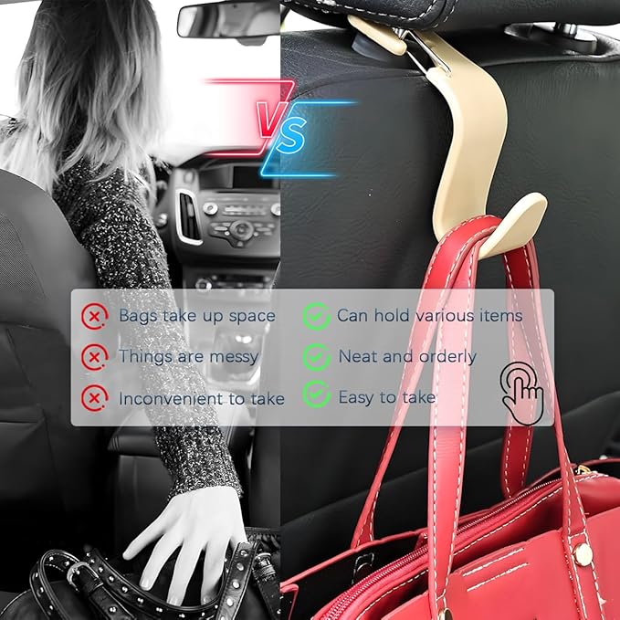Zpana Car Seat Headrest Hook, 4PCS Vehicle Seat Back Hanger Hook with Metal Lock, Multifunctional Auto Interior Purse Handbag Storage Organizer Accessories, Universal for SUV RV Truck (Beige)