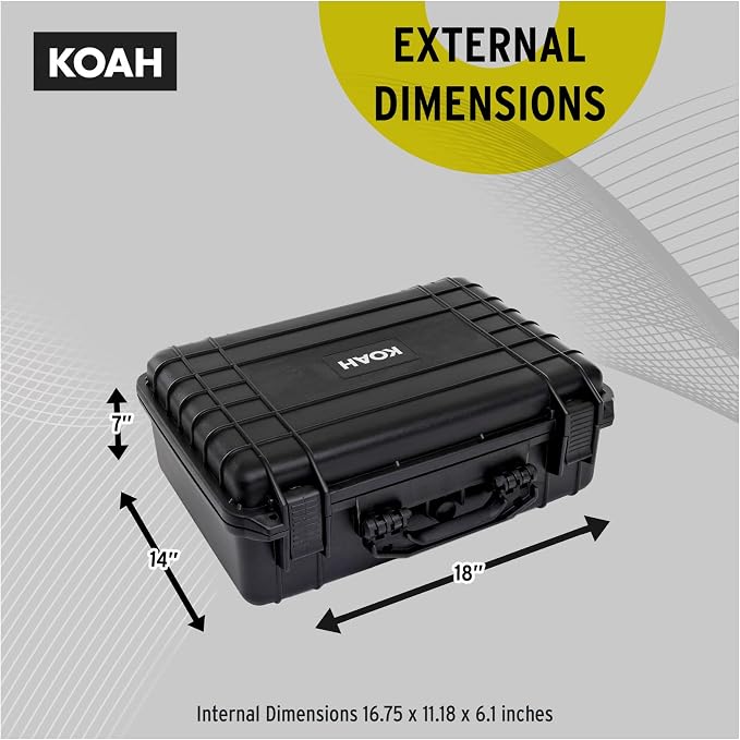 Koah Weatherproof Hard Case with Customizable Foam (18 x 14 x 7 Inch)