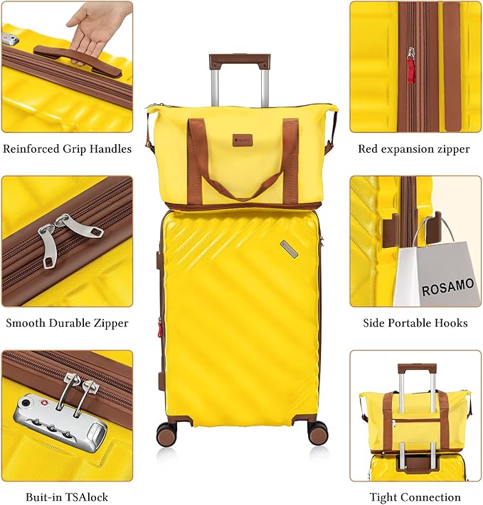 Rosamo 5 Piece Luggage Set Expandable Hardside, 20/24/28in Suitcases with Matching Travel Bags, 22x14x9 Airline Approved Carry On, TSA Lock, Spinner Wheels, ABS+PC