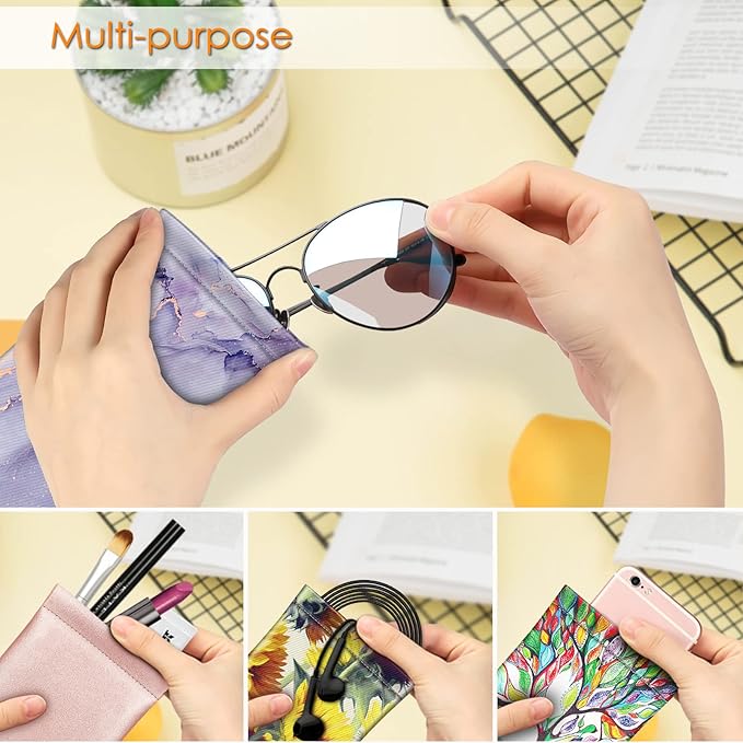 FINTIE Soft Eyeglasses Case with Cleaning Cloth, Portable Squeeze Top Vegan Leather Glasses Pouch, Sunglasses Eyewear Bag