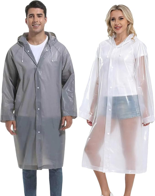 2PCS Rain Ponchos for Adults Reusable Rain Coats for Adults Rain Jackets Raincoats for Men Women