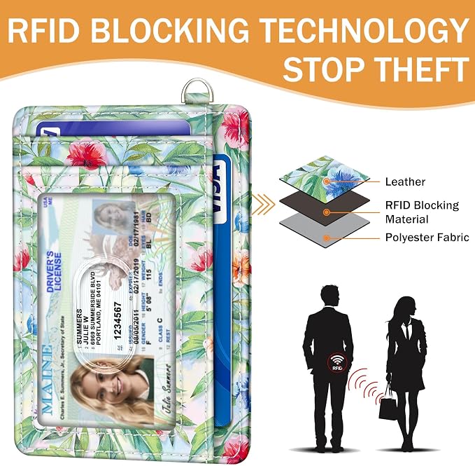 Yonlevres Hummingbird RFID Wristlet Wallet for Women Slim, Small Credit Card Holder Front Pocket Keychain Lanyard, Travel Cute Thin ID Window PU Leather Mini Organizer Case Purse Woman Gifts Ladies