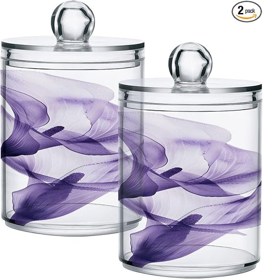 2 Pack Qtip Holder Organizer Dispenser Purple Calla Lily Flower Bathroom Storage Canister Cotton Ball Holder Container for Cotton Pads/Swabs/Floss