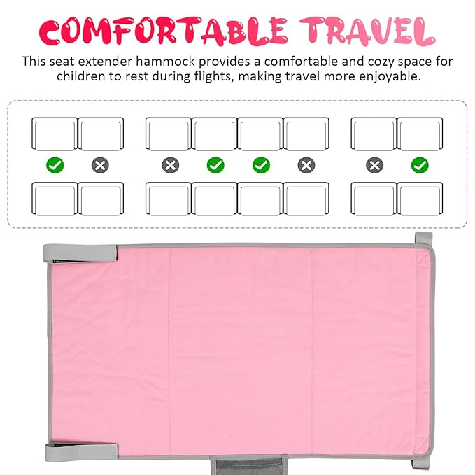 Cabilock Airplane Bed and Seat Extender for Kids Portable Plane Footrest Travel Accessory for Comfortable Flights Soft Travel for Children Pink