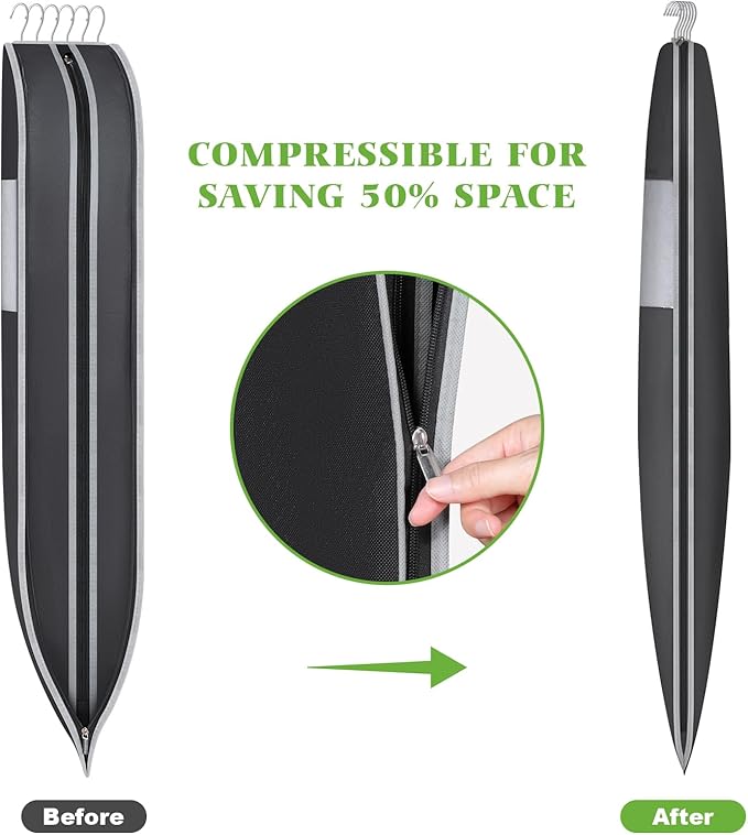 KEEGH Space Saving Hanging Garment Bag with Self Compression Zipper 40 Inch, Compression Garment Bags for Hanging Clothes with Clear Window, Suit Bags for Closet Storage (2 Pack)