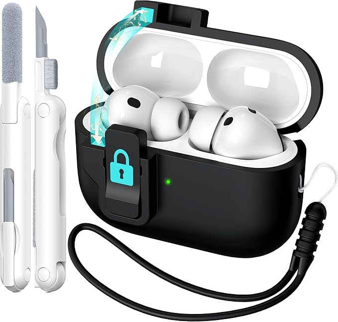 R-fun for AirPods Pro 3 Case with Cleaning Kit, Soft Liquid Silicone Rubber Protective Cover, Compatible with AirPods Pro 3rd Generation Case (2025), Compatible with MagSafe, Black