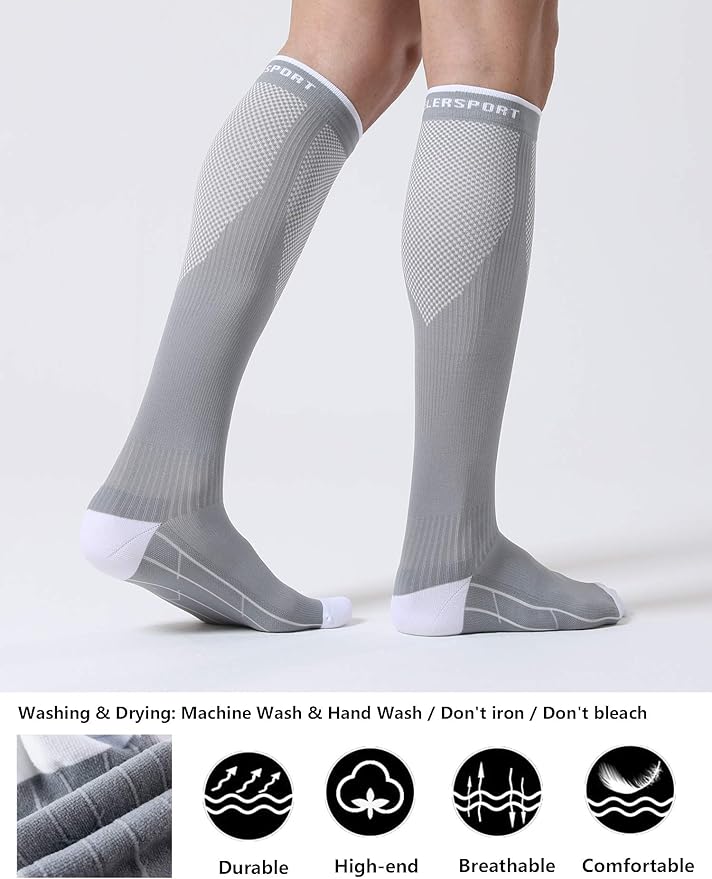 CS CELERSPORT 3 Pairs Compression Socks for Men and Women 20-30 mmHg Running Support Socks