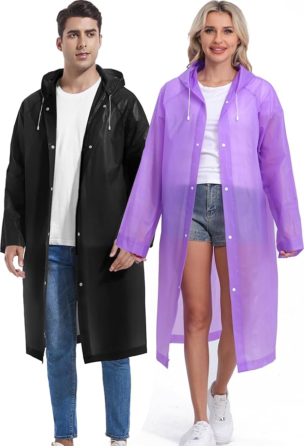 2PCS Rain Ponchos for Adults Reusable Rain Coats for Adults Rain Jackets Raincoats for Men Women