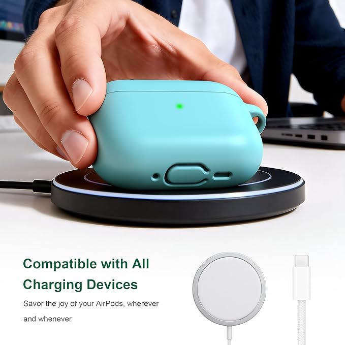 R-fun for AirPods Pro 3 Case (2025), Soft Silicone Protective Case Cover Compatible with Apple AirPods Pro 3rd Generation (USB-C Cable) for Women Men with Cleaning Kit and Keychain, Glow Blue