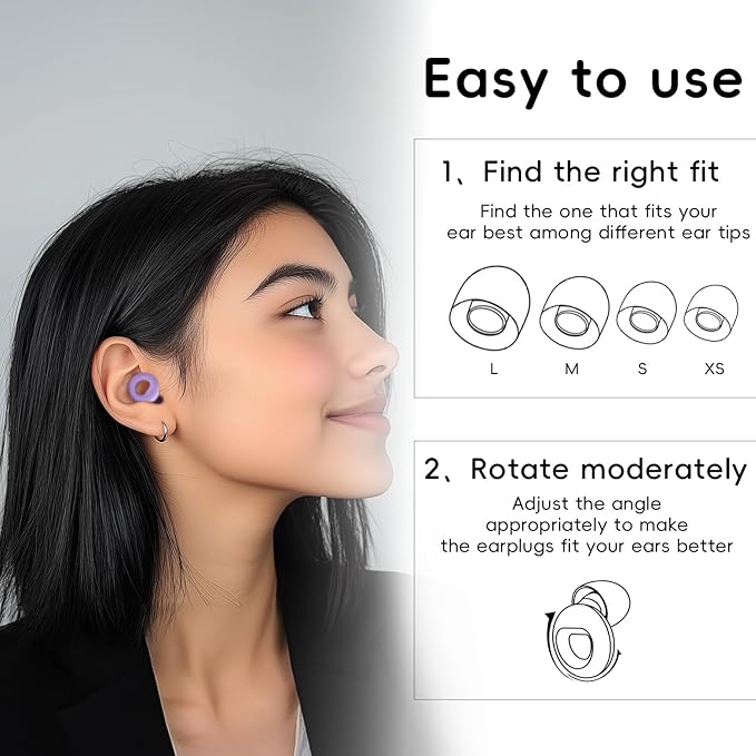 Noise Canceling Earplugs for Sleep and Concentration– New Flexible Earplugs for Better Attenuation–2 Pair Reusable –Deal for Side Sleepers &Noise Sensitive Person – 27dB Noise Cancellation–Purple