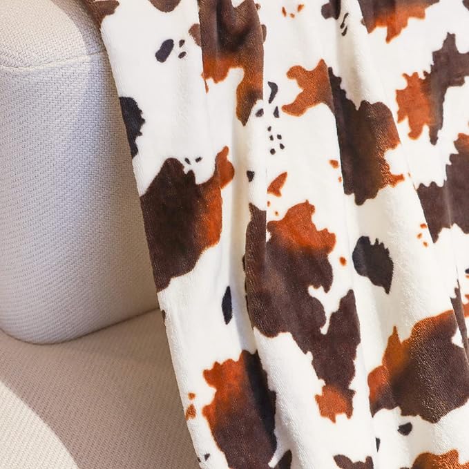Brown Cow Print Blanket Twin Lightweight Couch Blankets Soft Warm Plush Fleece Throw All Season Bedding Cow Gift for Adults Couples Mom Dad Camping 60" x 80"