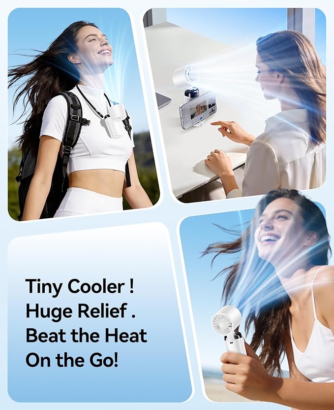 KIMMOO Handheld Portable Turbo Fan with Ice Cooler, Powerful 21000 RPM, Speed (1-199), Up to 14Hrs Cooling, Rechargeable Personal Fan, Small Pocket Hand Fans for Travel/Outdoor/Home/Office (White)