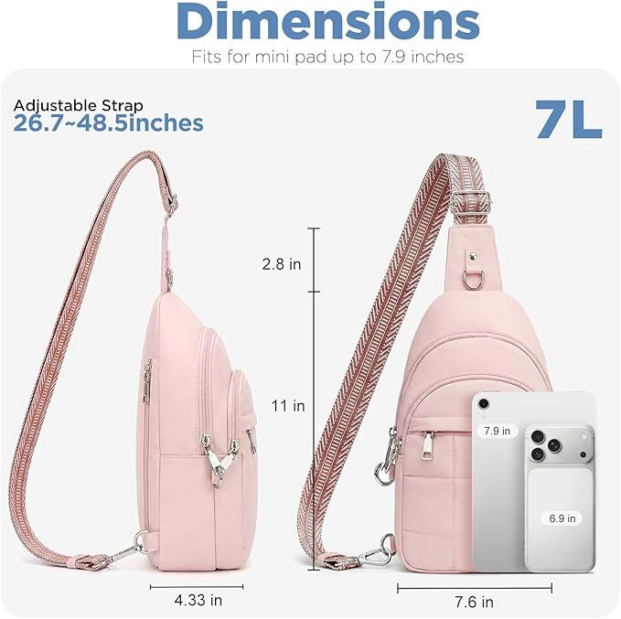 Anti Theft Sling Bag for Men & Women, Lightweight Puffer RFID Crossbody Bag for Travel, Commuting & City Walking, Hands-Free Everyday Essentials Bag Pink