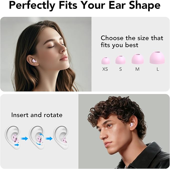 Ear Plugs for Sleeping,Noise Cancelling Silicone Earplugs for Noise Reduction & Snoring, Concerts,45 dB,Ear plugs for Sleep, Soft Earplugs Reusable Concert Ear Plug,Hearing Protection with 8 Earpieces