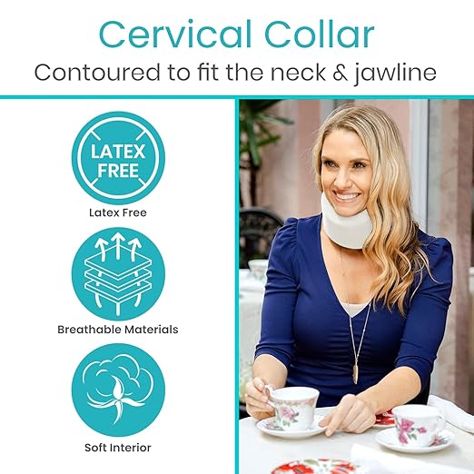 Vive Cervical Collar Neck Brace for Neck Pain and Support for Women & Men - Soft Foam Brace for Pain Relief - Comfortable Corrector Wrap for Posture, Sleeping, Radiculopathy, & Spine (White, 4 inch)