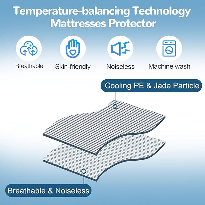 Ailemei Direct Cooling Thin Mattress Pad, King Size Mattress Topper for Hot Sleepers, Deep Pocket Fits 16" Mattresses, Fitted Sheets for Bed, Summer Cooling System, Gray, 76"x80"
